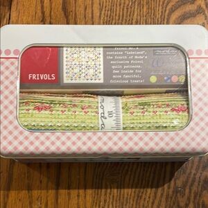 Moda Frivols Fabric Storage Tin - Green and Pink
